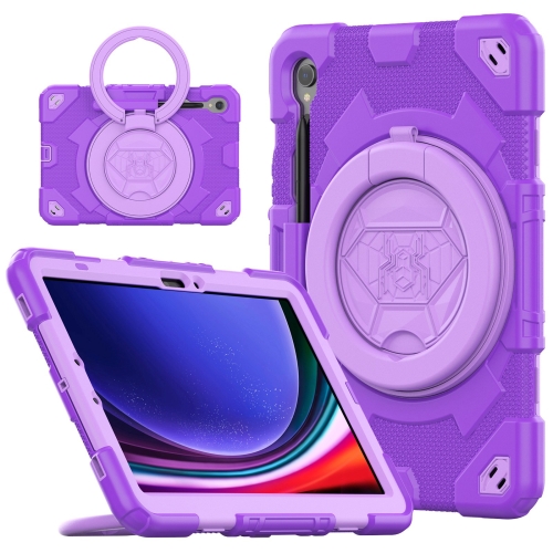 

For Samsung Galaxy Tab S9 Spider Rotation Handle Silicone Hybrid PC Tablet Case(Purple)