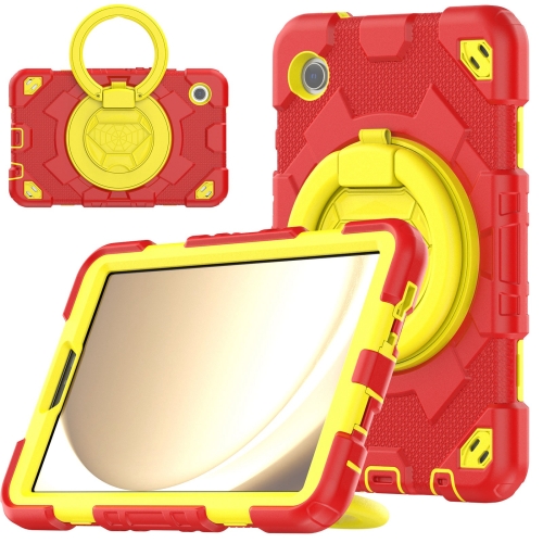 

For Samsung Galaxy Tab A9 Spider Rotation Handle Silicone Hybrid PC Tablet Case(Yellow Red)