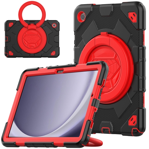 

For Samsung Galaxy Tab A9+ Spider Rotation Handle Silicone Hybrid PC Tablet Case(Black Red)