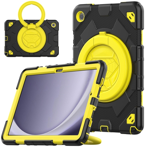 

For Samsung Galaxy Tab A9+ Spider Rotation Handle Silicone Hybrid PC Tablet Case(Black Yellow)