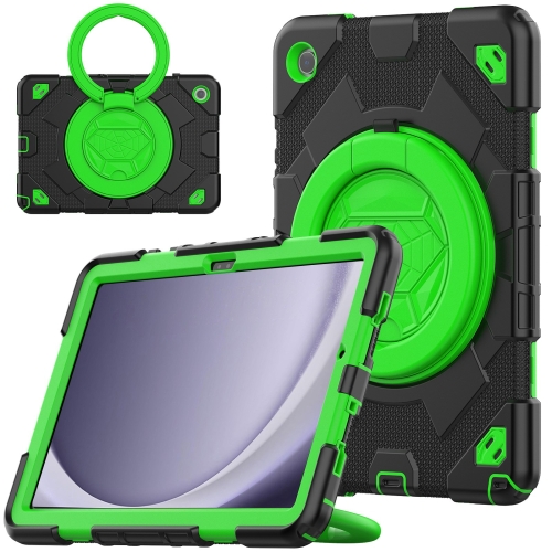 

For Samsung Galaxy Tab A9+ Spider Rotation Handle Silicone Hybrid PC Tablet Case(Black Green)