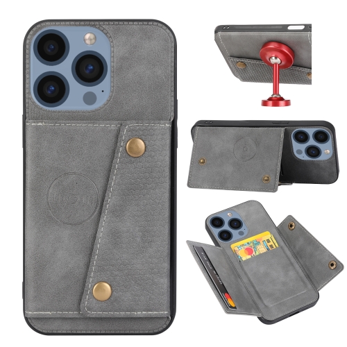 

For iPhone 15 Pro Double Buckle Card Slots PU + TPU Phone Case(Grey)