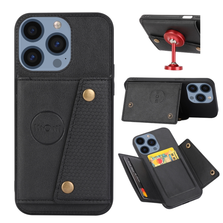 

For iPhone 15 Pro Double Buckle Card Slots PU+TPU Phone Case(Black)