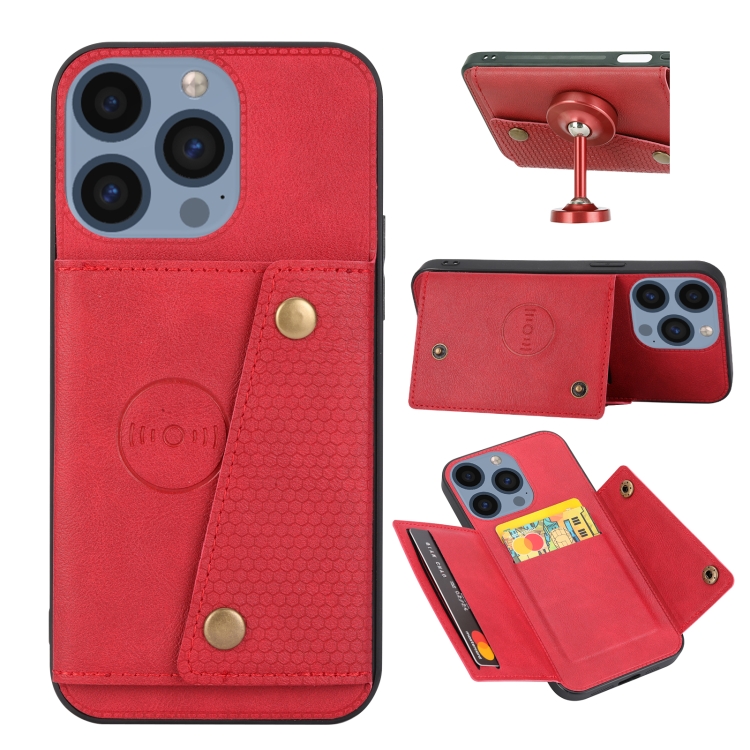 

For iPhone 15 Pro Max Double Buckle Card Slots PU + TPU Phone Case(Red)