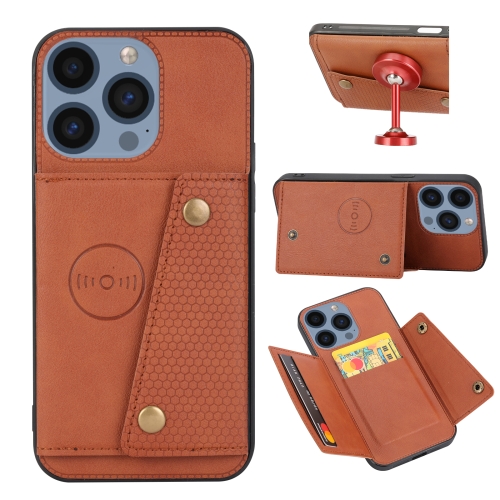 

For iPhone 16 Pro Double Buckle Card Slots PU + TPU Phone Case(Brown)