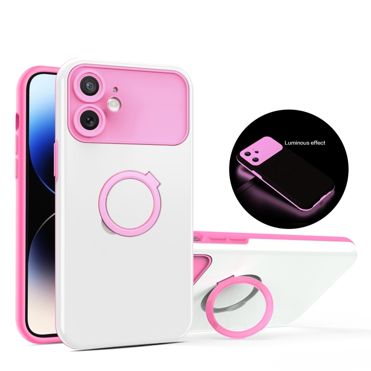 

For iPhone 11 Luminous Series Ring Holder Phone Case(White + Pink)