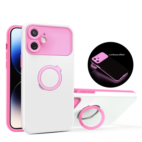 

For iPhone 12 Luminous Series Ring Holder Phone Case(White + Pink)