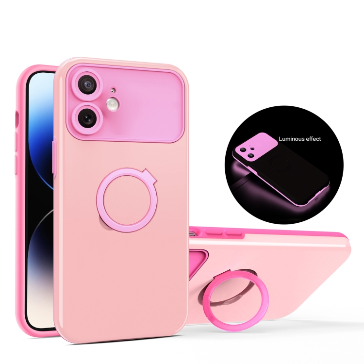 

For iPhone 12 Luminous Series Ring Holder Phone Case(Pink)
