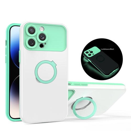 

For iPhone 12 Pro Luminous Series Ring Holder Phone Case(White + Lake Green)