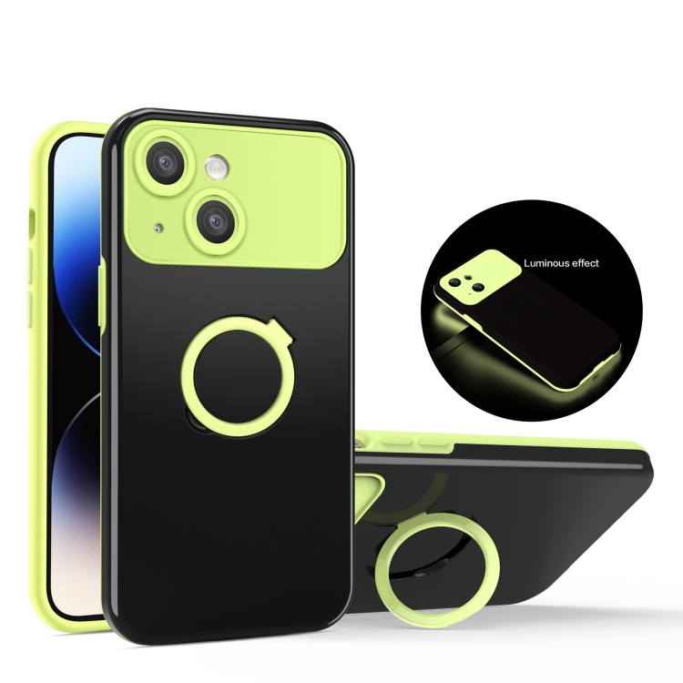 

For iPhone 14 Luminous Series Ring Holder Phone Case(Black + Yellow)