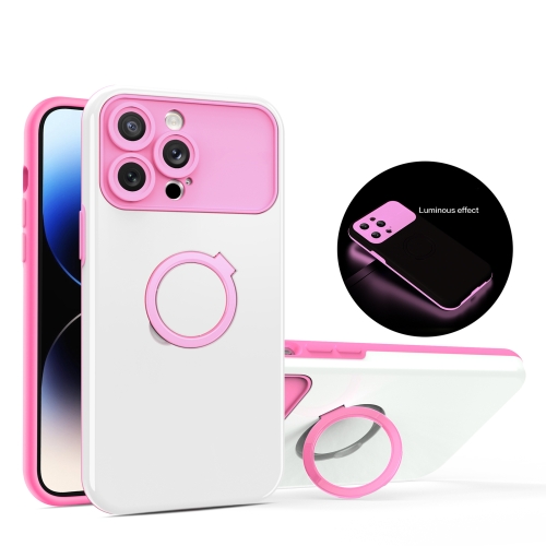 

For iPhone 14 Pro Luminous Series Ring Holder Phone Case(White + Pink)