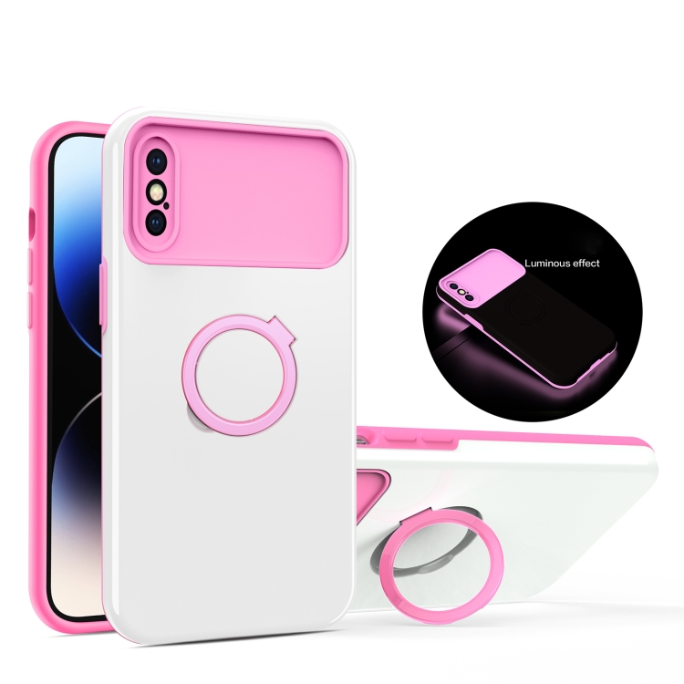 

For iPhone XS Max Luminous Series Ring Holder Phone Case(White + Pink)