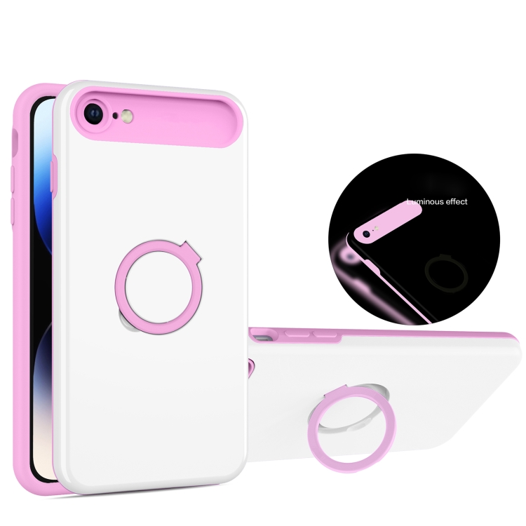 

For iPhone SE 2022 / SE 2020 / 8 Luminous Series Ring Holder Phone Case(White + Pink)