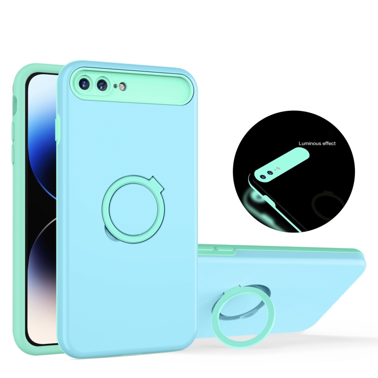 

For iPhone 8 Plus / 7 Plus Luminous Series Ring Holder Phone Case(Blue + Lake Green)