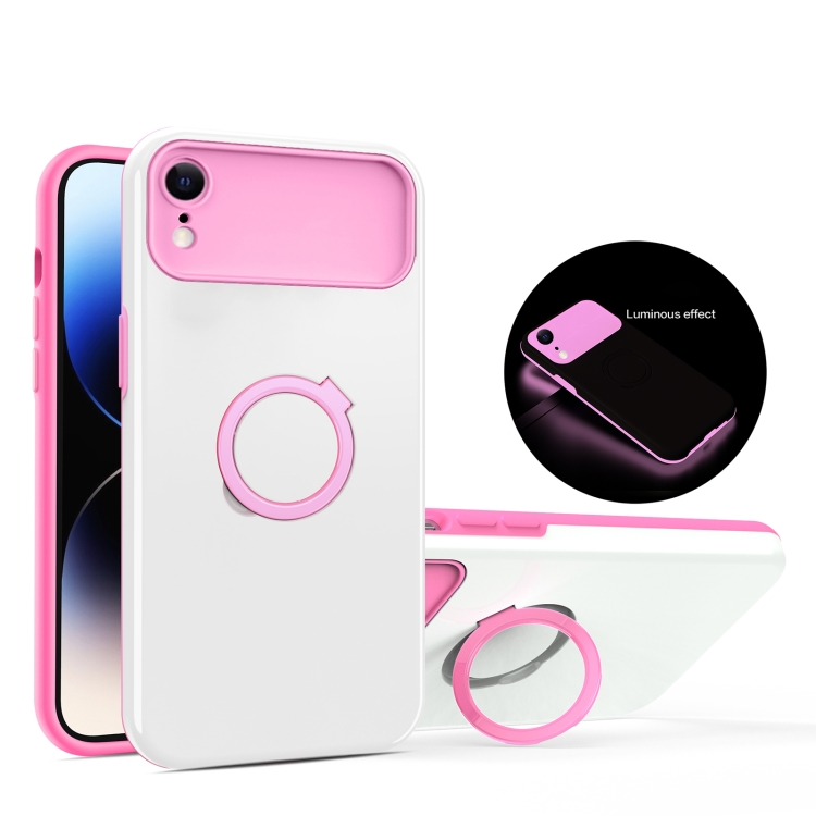 

For iPhone XR Luminous Series Ring Holder Phone Case(White + Pink)
