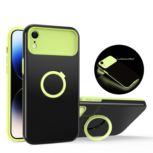 

For iPhone XR Luminous Series Ring Holder Phone Case(Black + Yellow)