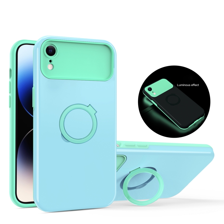 

For iPhone XR Luminous Series Ring Holder Phone Case(Blue + Lake Green)