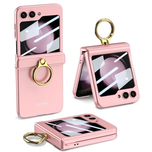 For Samsung Galaxy Z Flip5 GKK Integrated Magnetic Hinge Phone Case with Ring Holder(Pink) for xiaomi redmi note 13 pro retro skin feel ring card bag phone case with hang loop green