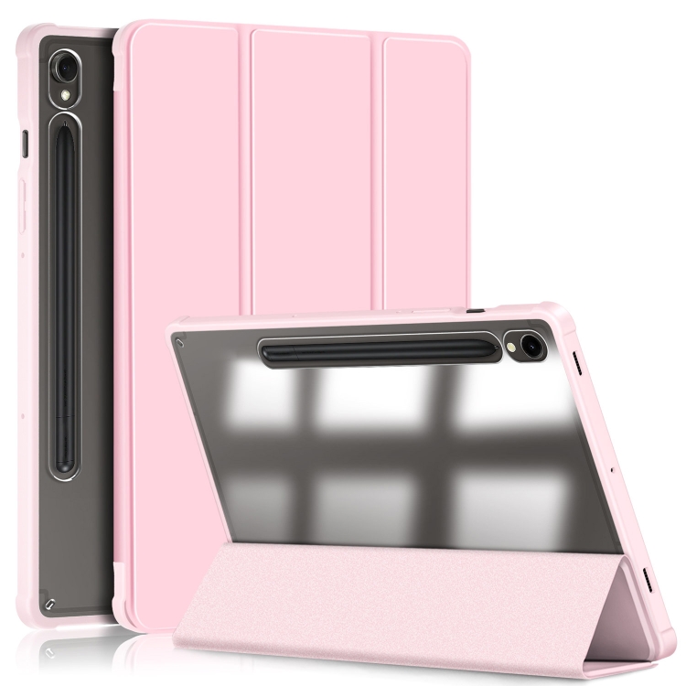 

For Samsung Galaxy Tab S9 Acrylic 3-folding Smart Leather Tablet Case(Pink)