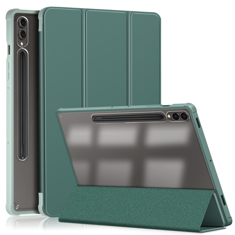 

For Samsung Galaxy Tab S9+ Acrylic 3-folding Smart Leather Tablet Case(Deep Green)