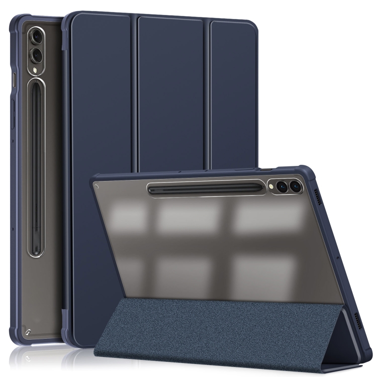 

For Samsung Galaxy Tab S9+ Acrylic 3-folding Smart Leather Tablet Case(Dark Blue)