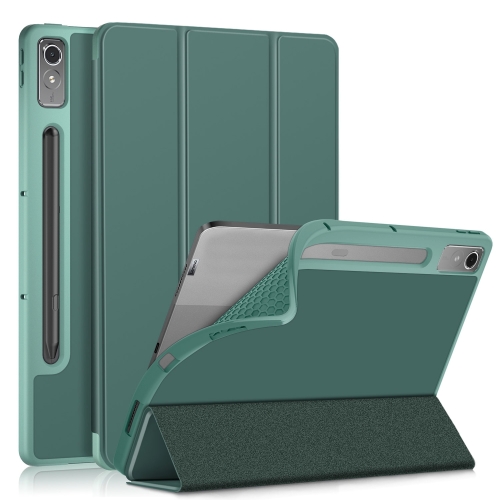 

For Lenovo Tab P12 12.7 /P12 Pro 2nd Gen 3-folding TPU Smart Leather Tablet Case(Deep Green)