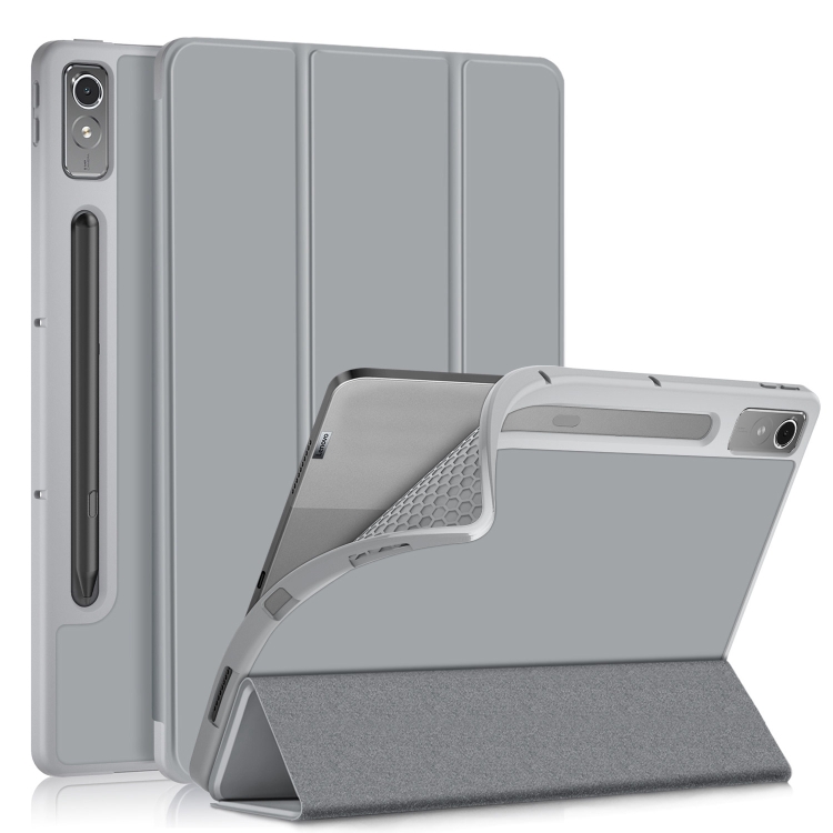

For Lenovo Tab P12 12.7 2023 3-folding TPU Smart Leather Tablet Case(Grey)
