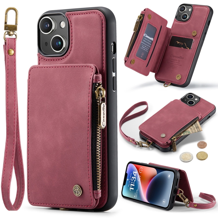 

For iPhone 15 CaseMe C20 Multifunctional RFID Leather Phone Case(Red)