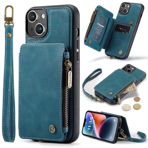 

For iPhone 15 CaseMe C20 Multifunctional RFID Leather Phone Case(Blue)