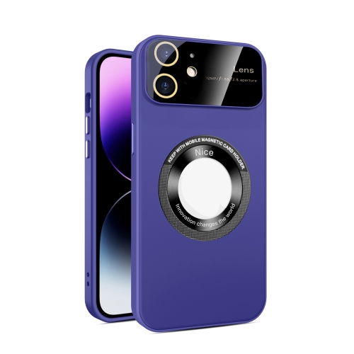 

For iPhone 11 Large Glass Window Magnetic Magsafe Phone Case with Lens Film(Dark Purple)