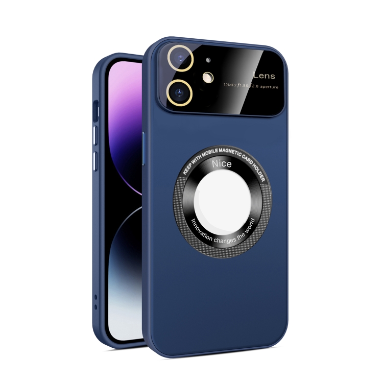 

For iPhone 11 Large Glass Window Magnetic Magsafe Phone Case with Lens Film(Royal Blue)