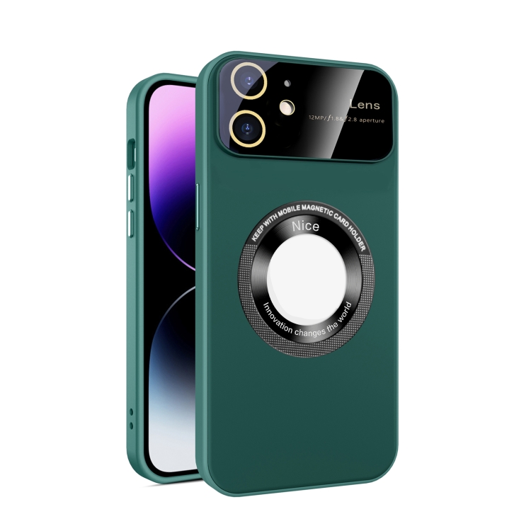 

For iPhone 11 Large Glass Window Magnetic Magsafe Phone Case with Lens Film(Green)