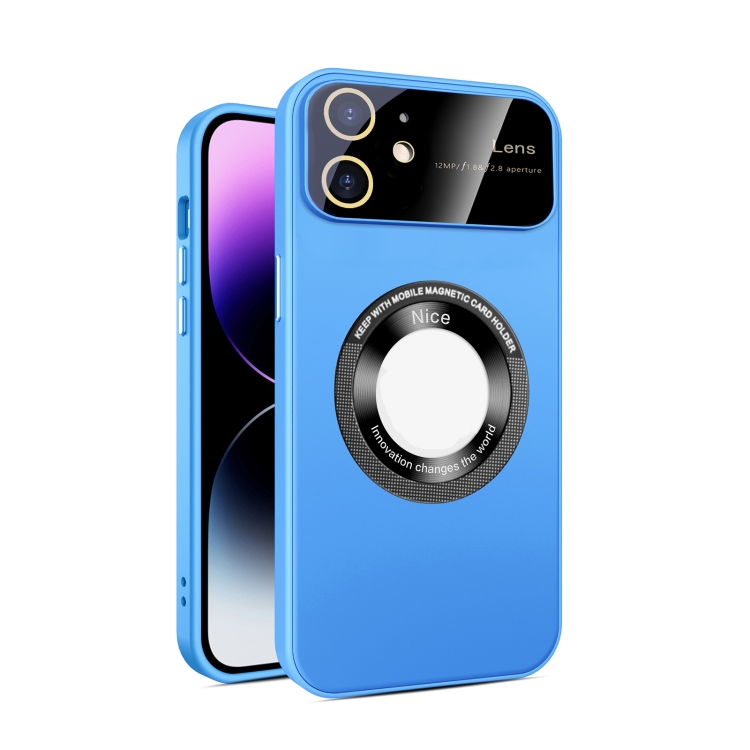 

For iPhone 11 Large Glass Window Magnetic Magsafe Phone Case with Lens Film(Sky Blue)