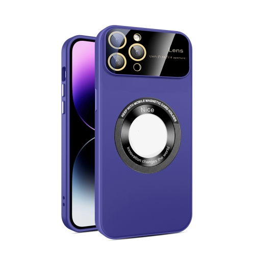 

For iPhone 11 Pro Large Glass Window Magnetic Magsafe Phone Case with Lens Film(Dark Purple)