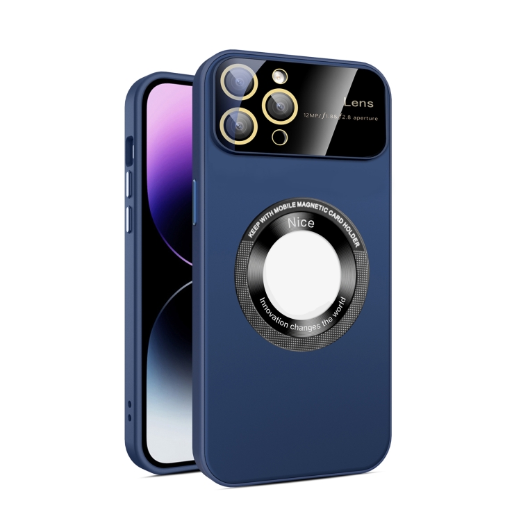 

For iPhone 11 Pro Large Glass Window Magnetic Magsafe Phone Case with Lens Film(Royal Blue)