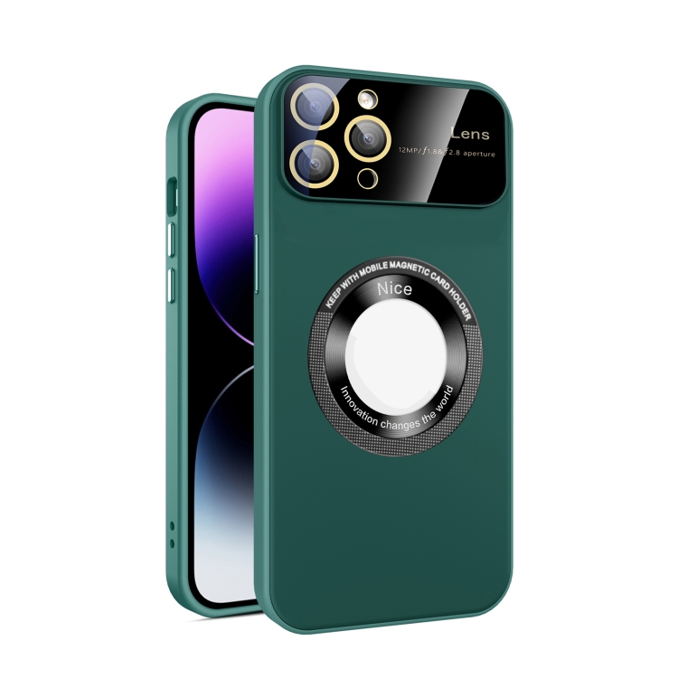 

For iPhone 11 Pro Large Glass Window Magnetic Magsafe Phone Case with Lens Film(Green)