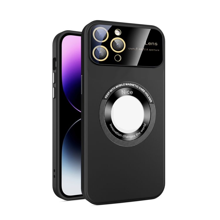 

For iPhone 11 Pro Large Glass Window Magnetic Magsafe Phone Case with Lens Film(Black)
