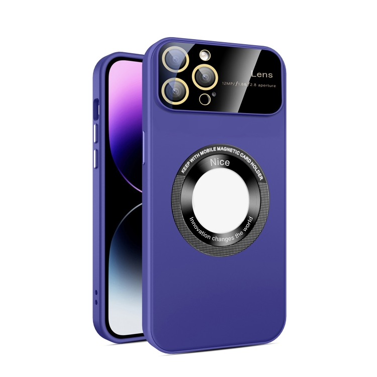 

For iPhone 12 Pro Large Glass Window Magnetic Magsafe Phone Case with Lens Film(Dark Purple)