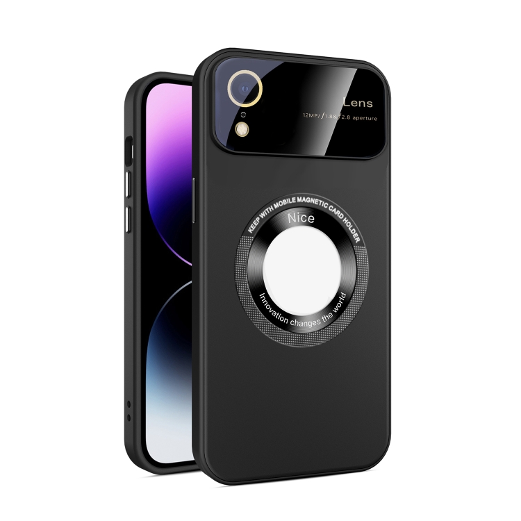 

For iPhone XR Large Glass Window Magnetic Magsafe Phone Case with Lens Film(Black)