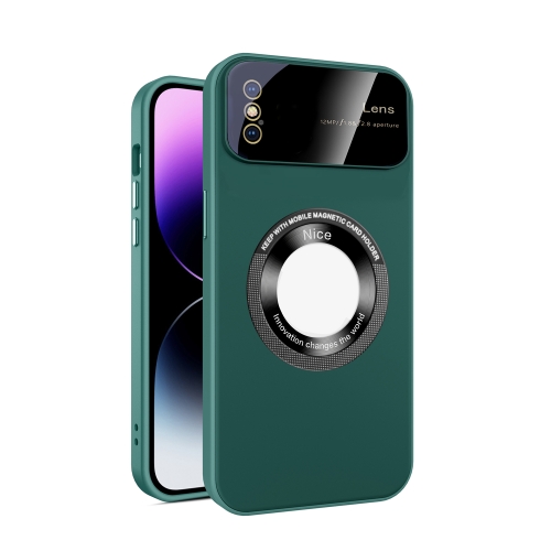 

For iPhone XS Max Large Glass Window Magnetic Magsafe Phone Case with Lens Film(Green)