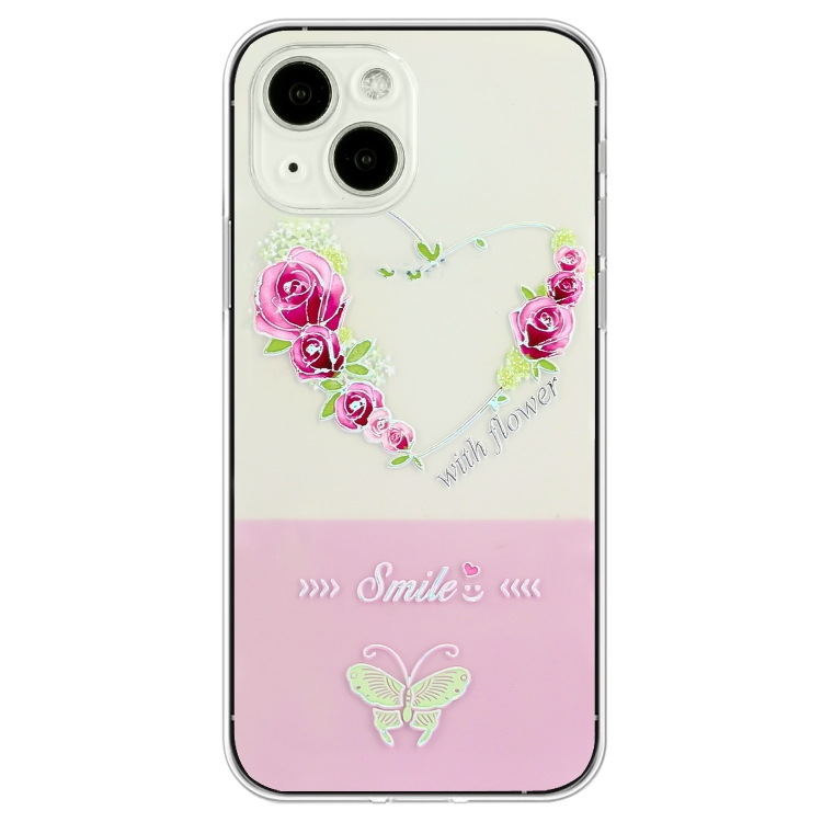 

For iPhone 15 Bronzing Butterfly Flower TPU Phone Case(Rose Heart)