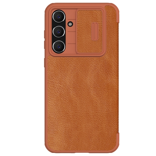For Samsung Galaxy S23 FE 5G NILLKIN QIN Series Pro Sliding Camera Cover Design Leather Phone Case(Brown)