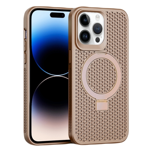 

For iPhone 15 Pro Max Skin Feel PC+TPU Cooling Magnetic Magsafe Phone Case with Stand(Pink)