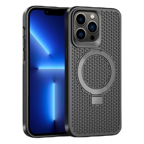 

For iPhone 13 Pro Skin Feel PC+TPU Cooling Magnetic Magsafe Phone Case with Stand(Black)