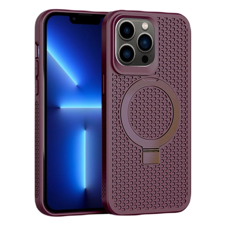 

For iPhone 13 Pro Skin Feel PC+TPU Cooling Magnetic Magsafe Phone Case with Stand(Wine Red)