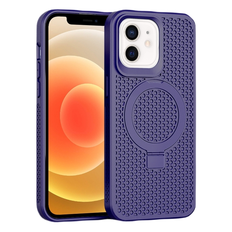 

For iPhone 12/12 Pro Skin Feel PC+TPU Cooling Magnetic Magsafe Phone Case with Stand(Purple)