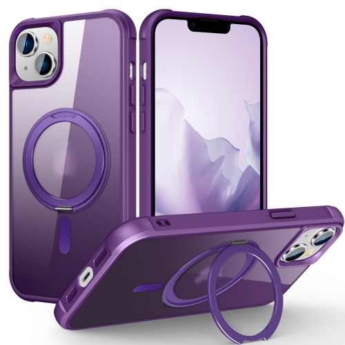 For iPhone 15 Plus MagSafe Magnetic Rotating Holder Phone Case(Purple) for iphone 15 plus magsafe magnetic ink phone case pink purple