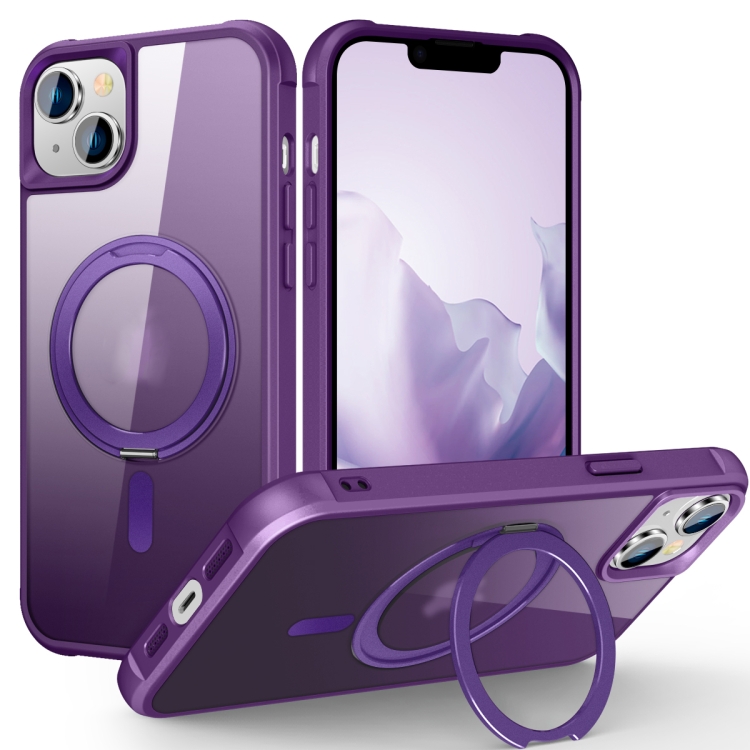 

For iPhone 15 MagSafe Magnetic Rotating Holder Phone Case(Purple)
