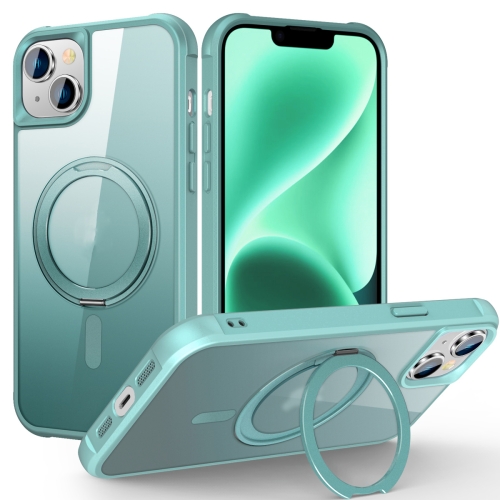 For iPhone 14 Plus MagSafe Magnetic Rotating Holder Phone Case(Lake Blue) кошелёк подставка satechi magnetic blue st vlwb