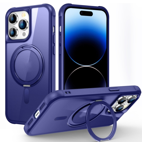 For iPhone 14 Pro MagSafe Magnetic Rotating Holder Phone Case(Klein Blue) чехол pqy ombre для iphone 12 12 pro синий и фиолетовый kingxbar ip 12 12 pro ombre series blue